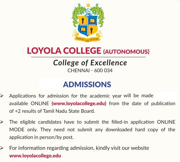 Loyola College Admission 2021-22 (loyolacollege.edu) - Application Form, Last Date, Fees, Courses