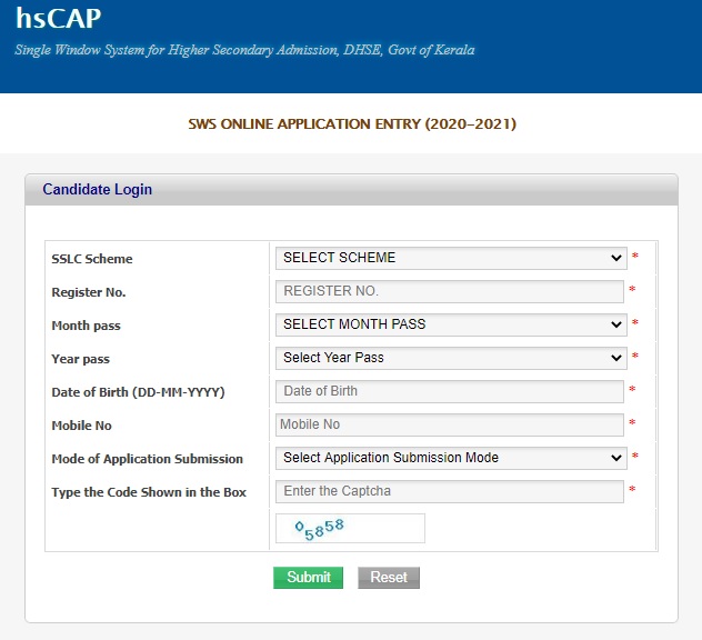 HSCAP Plus One Admission 2020 Kerala Application Form - hscap.kerala.gov.in